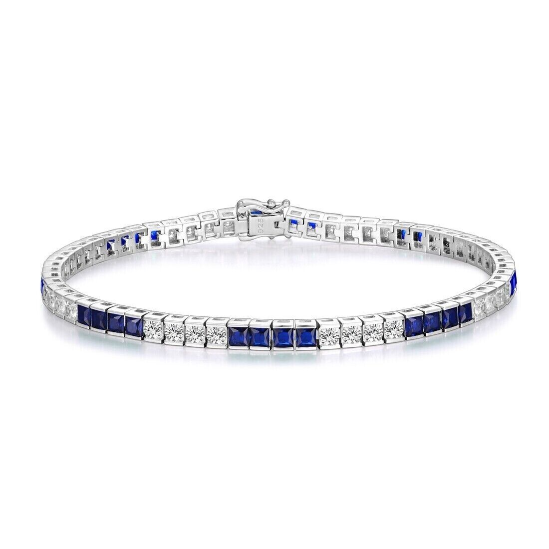 "Azure Dreams: 925 Silver Bracelet with Blue Sapphire and White Zircon"