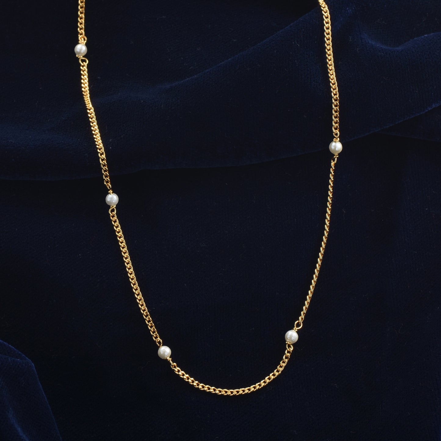Pure Silver 18k Gold Plated Pearl Chain - Elegant & Luxurious