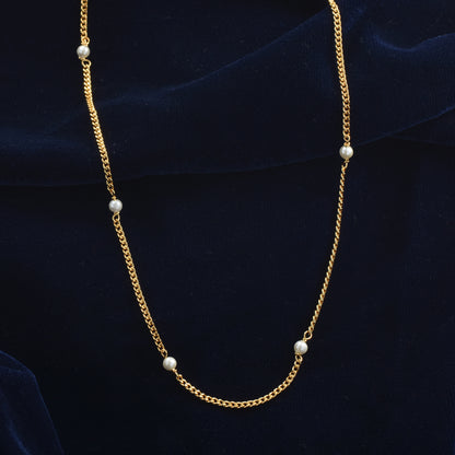 Pure Silver 18k Gold Plated Pearl Chain - Elegant & Luxurious