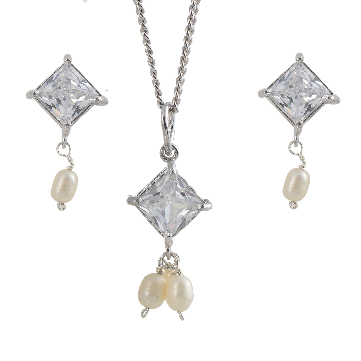 Silver Dewdrop Pearl Neckless Set