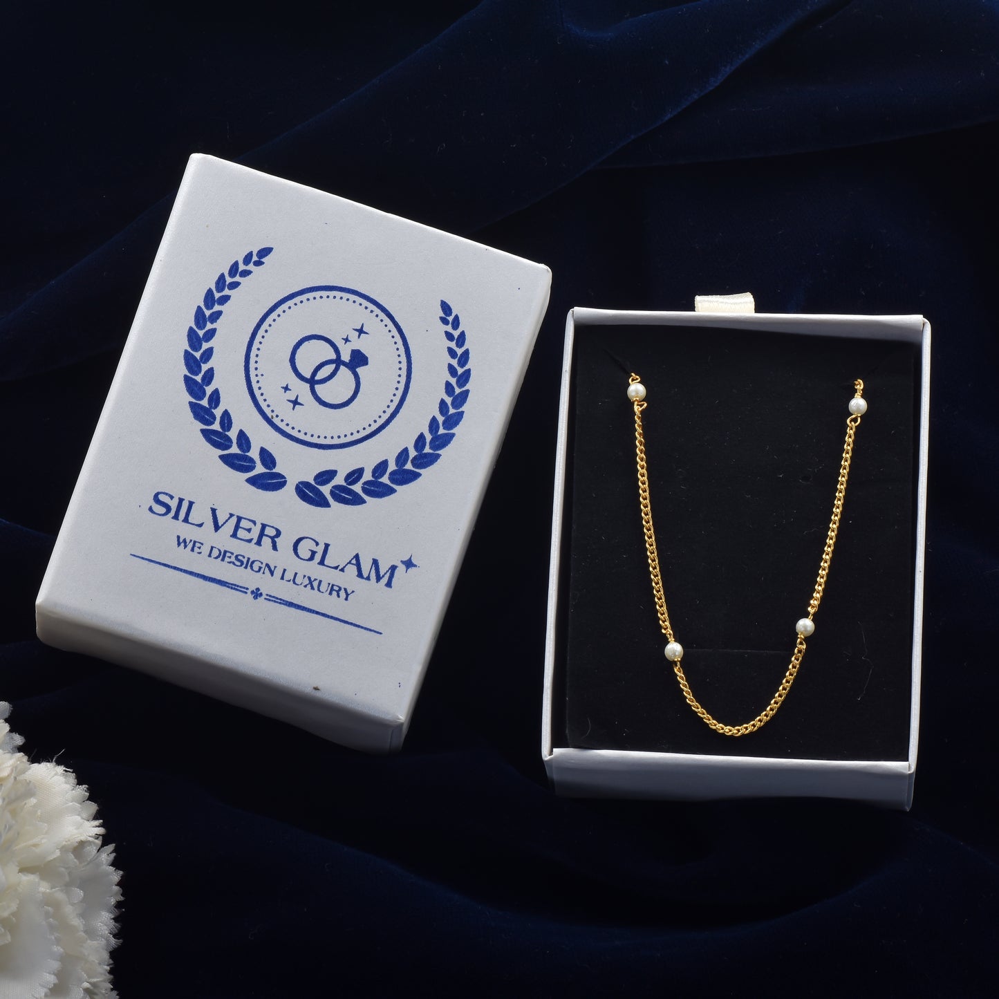 Pure Silver 18k Gold Plated Pearl Chain - Elegant & Luxurious