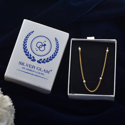 Pure Silver 18k Gold Plated Pearl Chain - Elegant & Luxurious