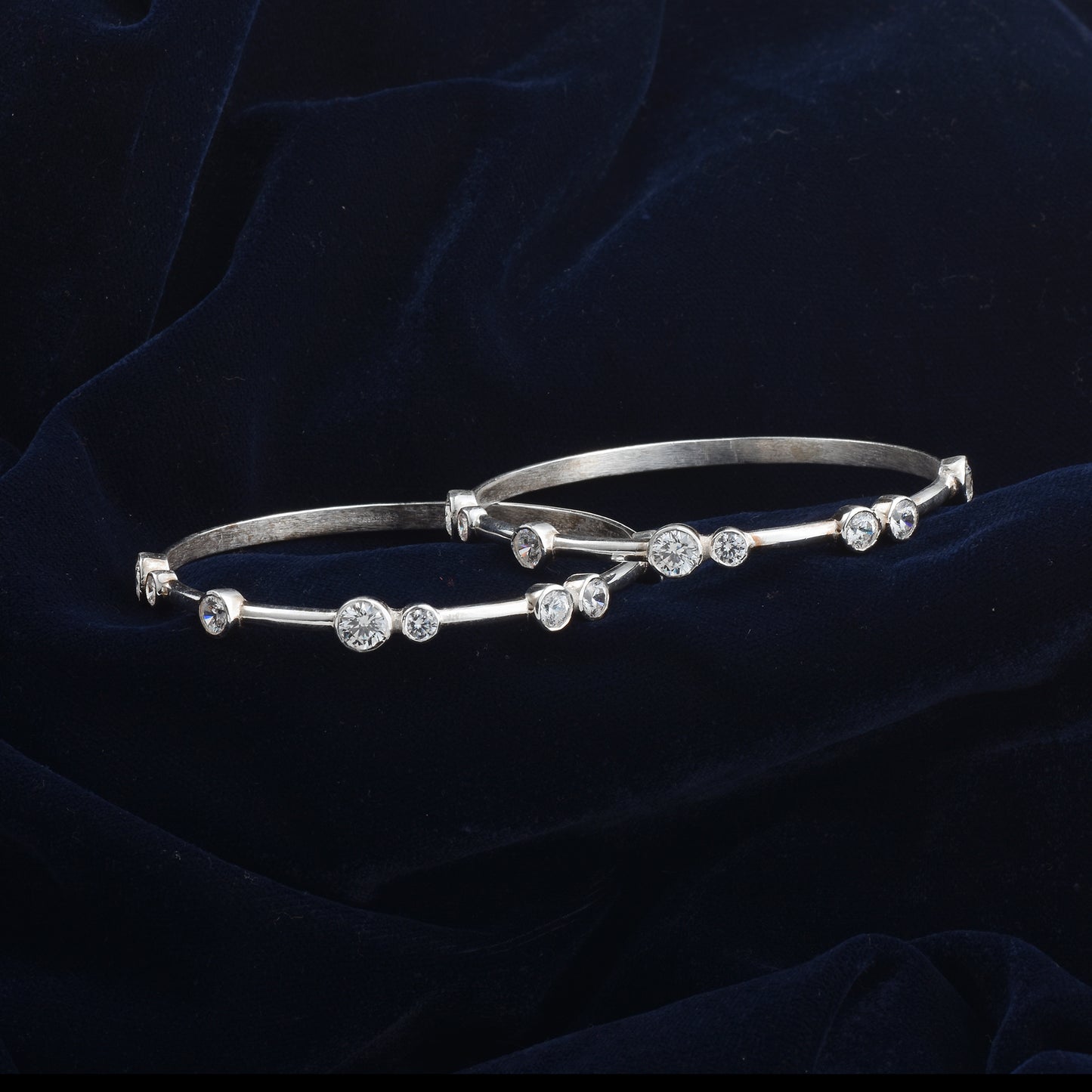 Silver Gleam Zircon Pure Silver Bracelet or Bangle
