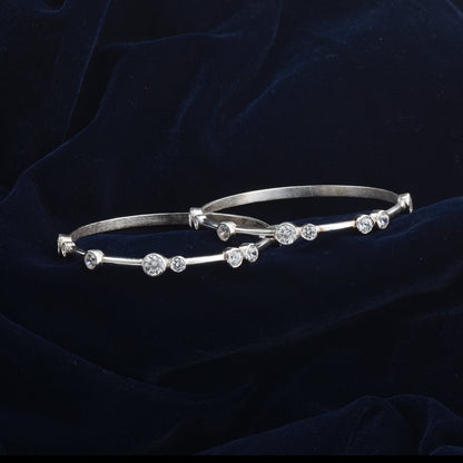 Silver Gleam Zircon Pure Silver Bracelet or Bangle