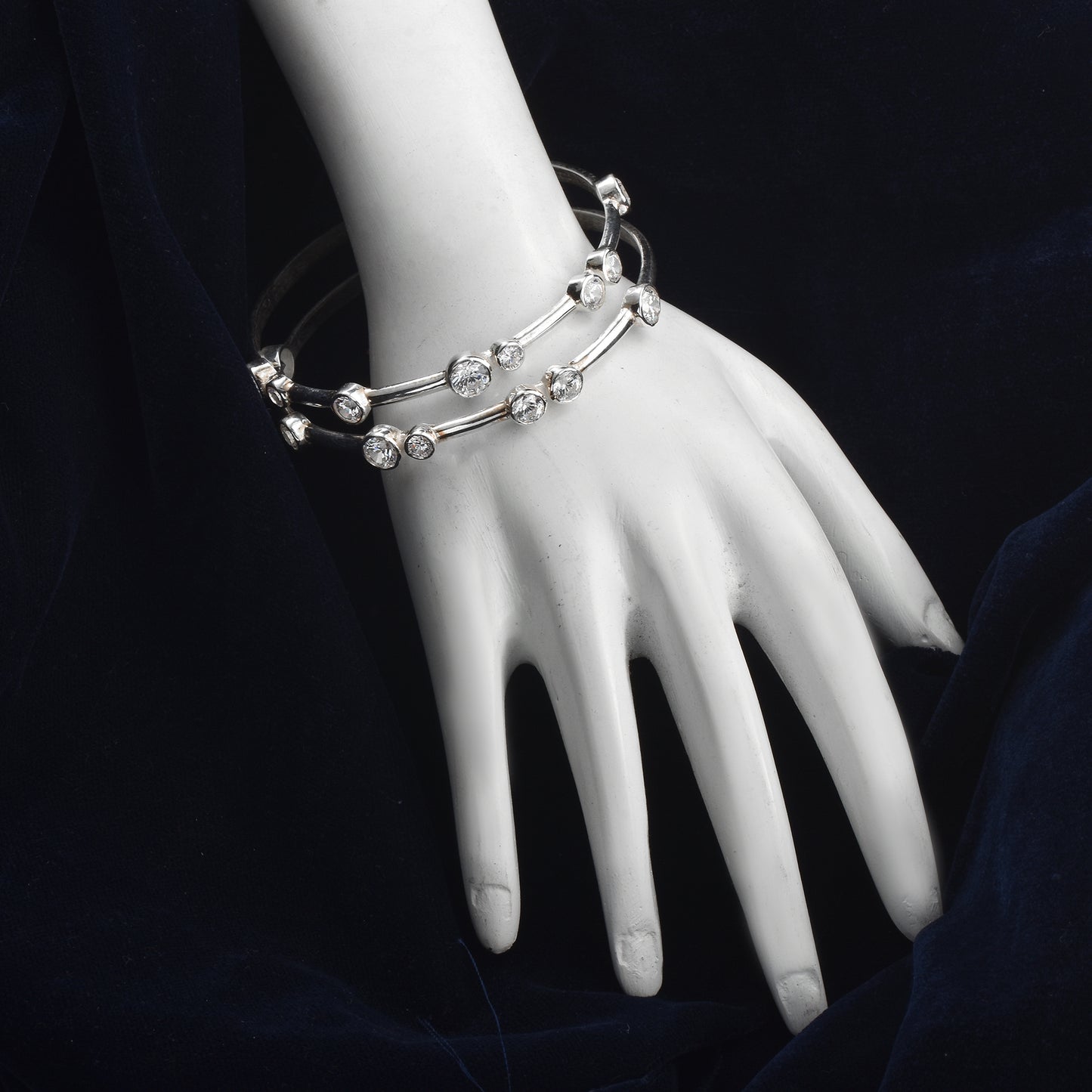 Silver Gleam Zircon Pure Silver Bracelet or Bangle