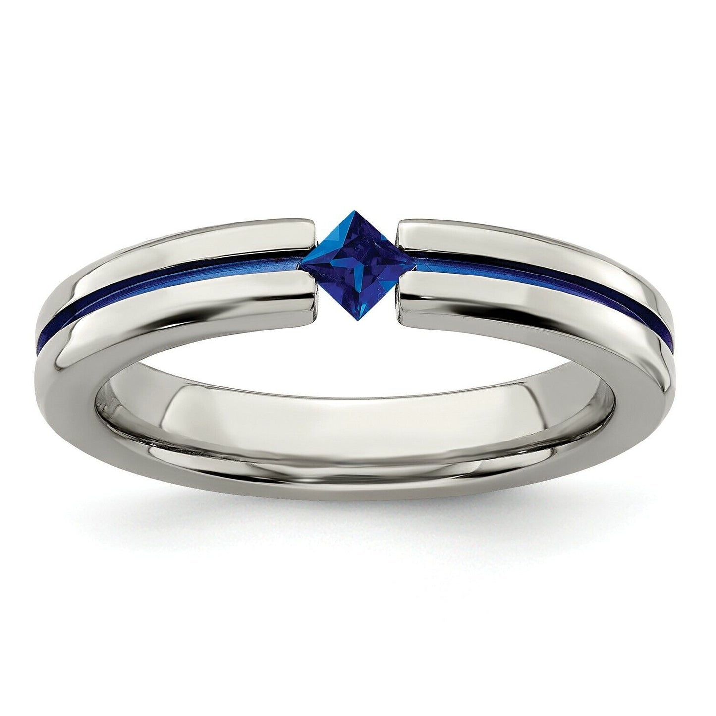 "Sapphire Skyline: Enamel Ring with Zircon Sparkle"