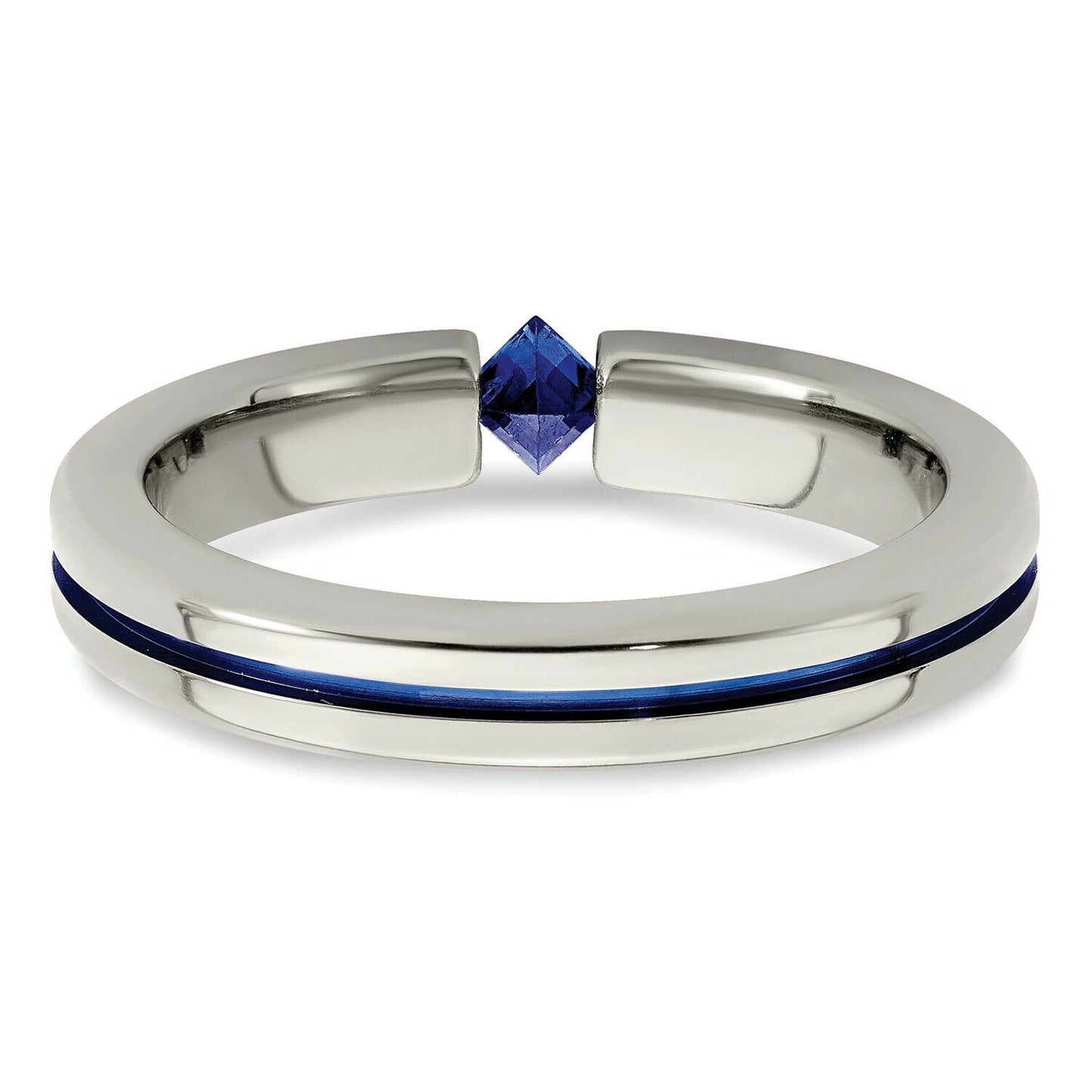 "Sapphire Skyline: Enamel Ring with Zircon Sparkle"