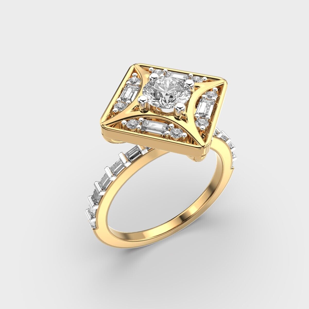 "Square Serenity: White Zircon and Moissanite Radiance"