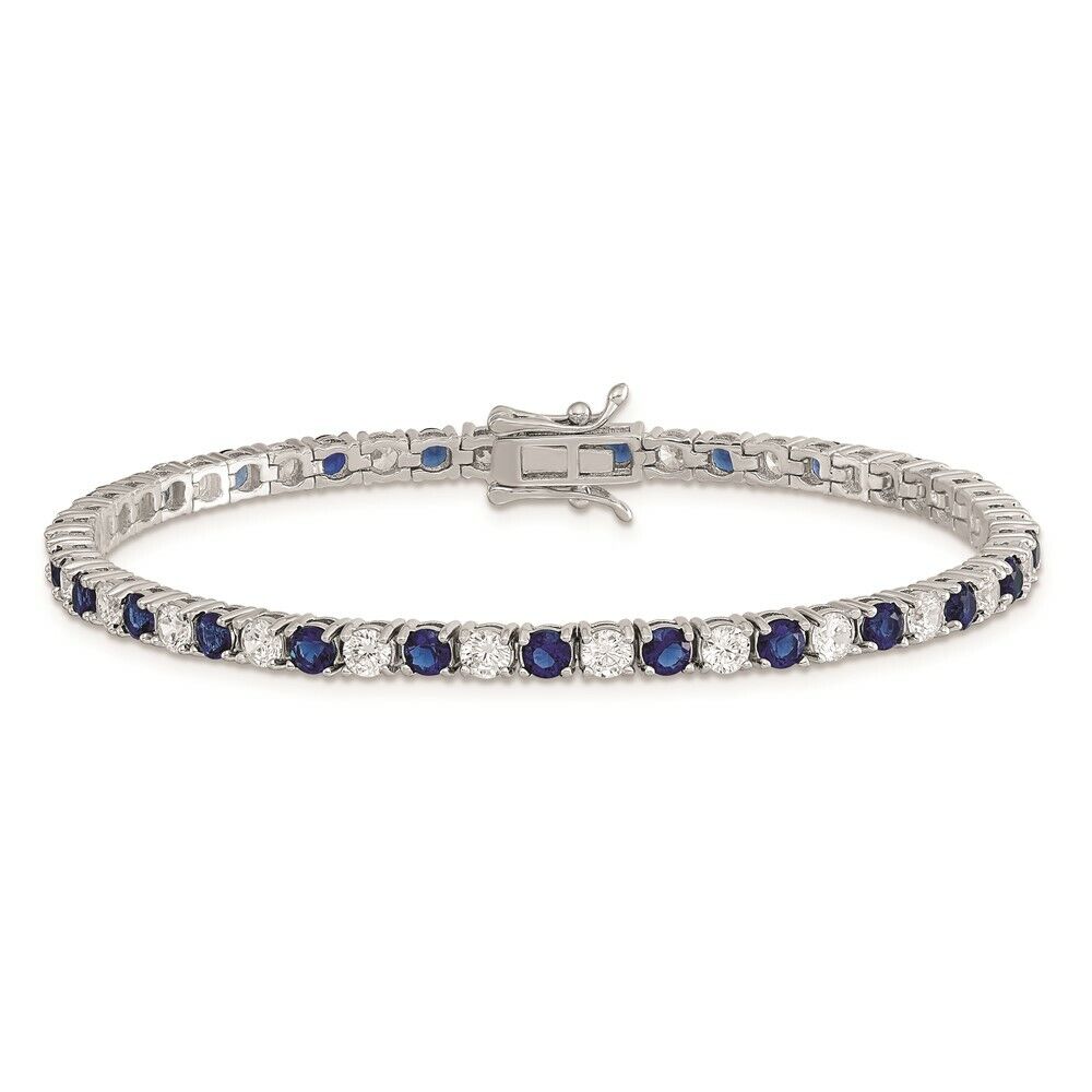 "Ethereal Elegance: Blue Sapphire and White Zircon 925 Silver Bracelet"