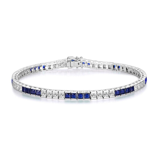 "Azure Dreams: 925 Silver Bracelet with Blue Sapphire and White Zircon"