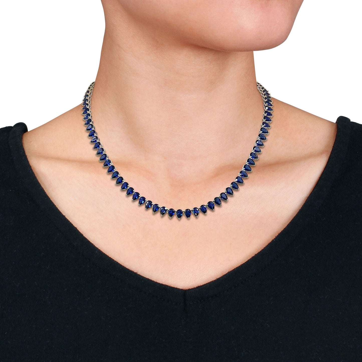 "Dazzling Azure: Exquisite 925 Silver Necklace with Blue Sapphire and Zircon"