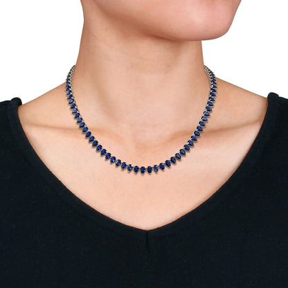 "Dazzling Azure: Exquisite 925 Silver Necklace with Blue Sapphire and Zircon"