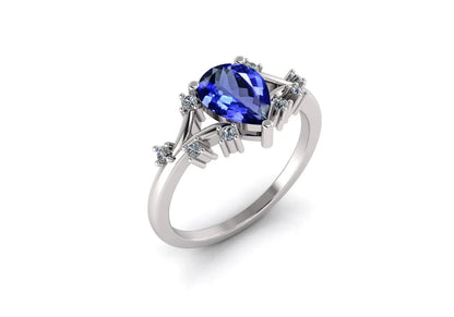 "The Royal Blue Sapphire and White Moissanite Stone Crown Ring" With Additional Diamond