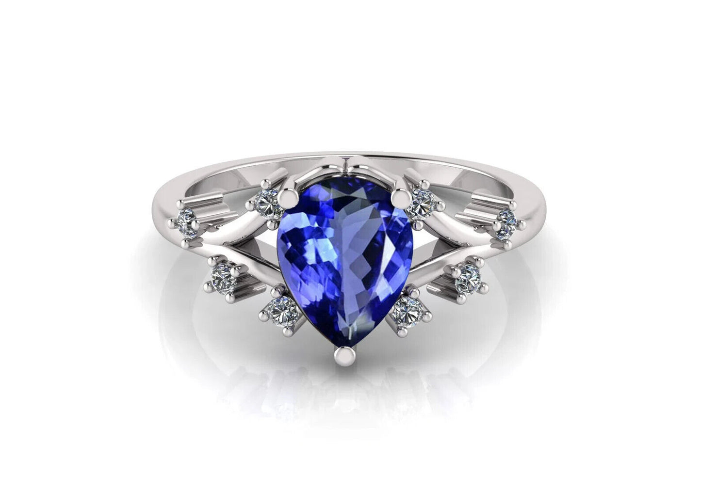 "The Royal Blue Sapphire and White Moissanite Stone Crown Ring" With Additional Diamond