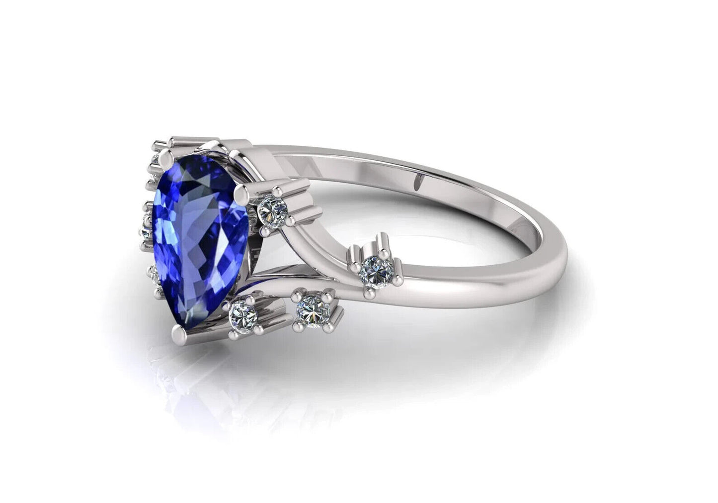 "The Royal Blue Sapphire and White Moissanite Stone Crown Ring" With Additional Diamond