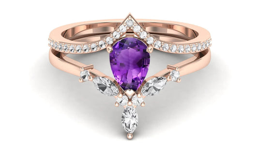 "Trinity of Elegance: Zircon, Amethyst, and Moissanite Stone Ring"