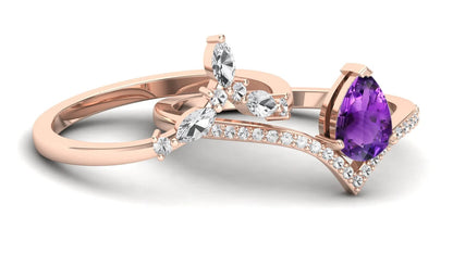 "Trinity of Elegance: Zircon, Amethyst, and Moissanite Stone Ring"