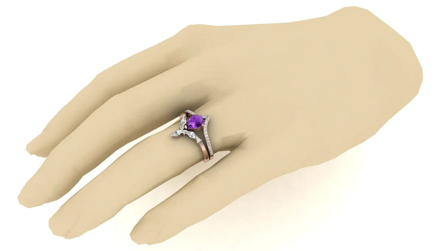 "Trinity of Elegance: Zircon, Amethyst, and Moissanite Stone Ring"