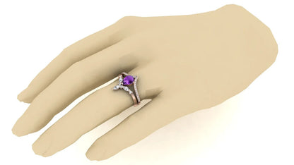 "Trinity of Elegance: Zircon, Amethyst, and Moissanite Stone Ring"