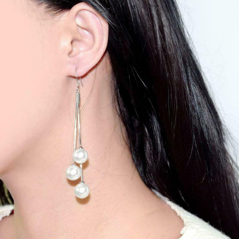 "Glamorous Silver Pearl Tassel Earrings: 6.8cm Length"